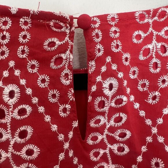 Solitaire Dress Women's Medium Red Midi Eye-lit Embroidered Lined Fit & Flare - Picture 9 of 11